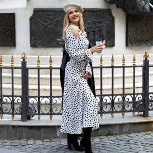 EUC Julia Allert + Wolf & Badger | Polka Dot Long Dress Chiffon